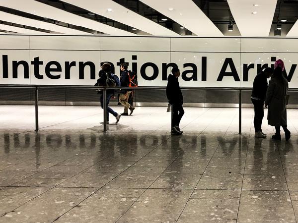 'INTERNATIONAL ARRIVALS' at a UK airport