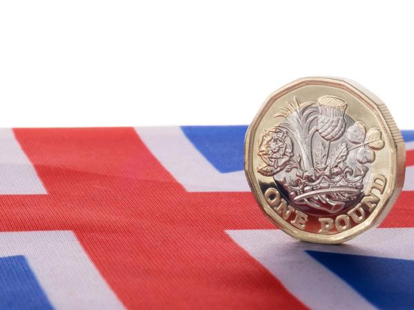 a UK flag with an English £1 coin sat on top