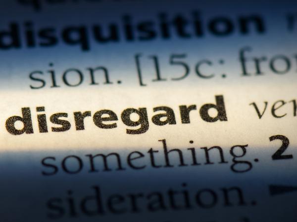 A highlighted word from the dictionary. The word highlighted is 'DISREGARD'.