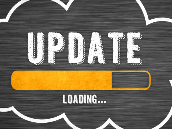 outline of a cloud with the word 'UPDATE' inside along with an orange bar and the word 'LOADING' 