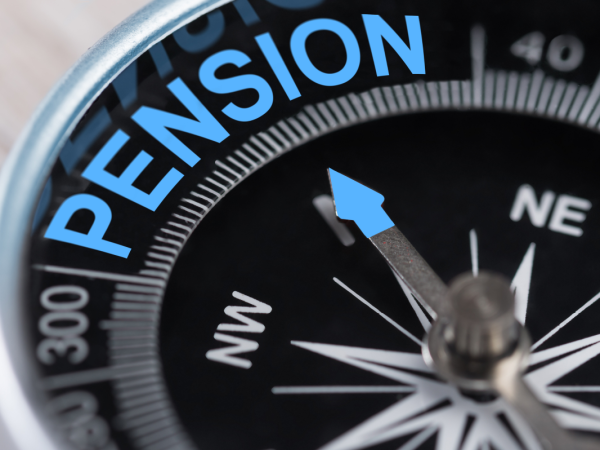 A compass pointing toward the word 'PENSION'