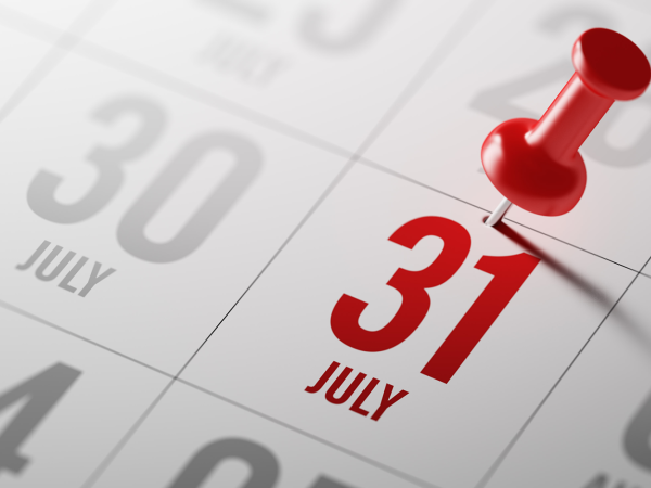 Image of a calendar highlighting 31 July