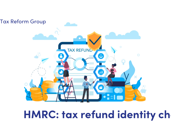 Illustration of people around a clipboard with the words tax refund