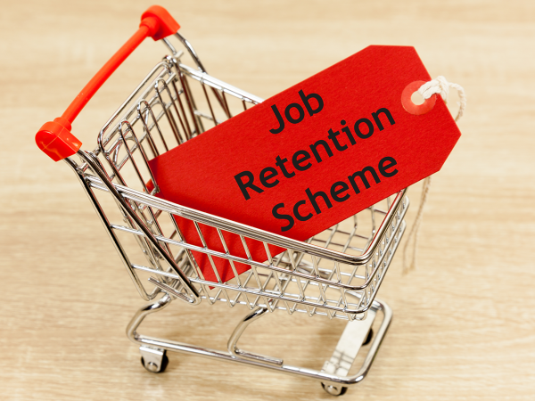 Image of miniature shopping trolley with a job retention scheme tag inside