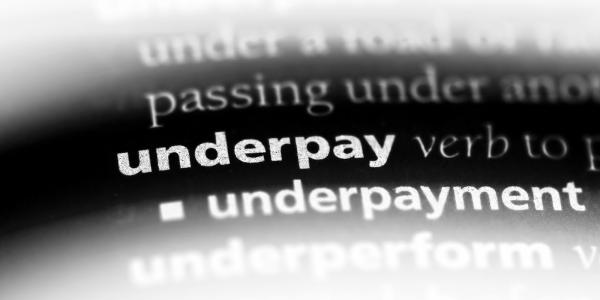 A highlighted word in the dictionary. The word highlighted is 'UNDERPAY', the word underneath this one is 'UNDERPAYMENT'. Showing as white text on a black background. 